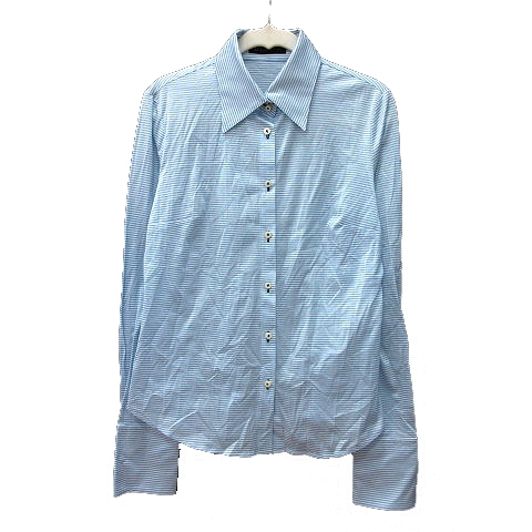 ダーマコレクション dama collection シャツ ボーダー 長袖 M 水色 ライトブルー /MN レディース