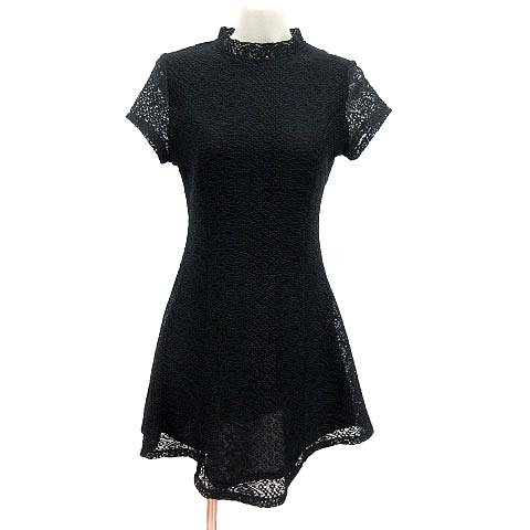 ザラ ベーシック Zara Basic ワンピース フレア ひざ丈 シースルー 総レース 半袖 S 黒 ブラック Yk レディース 195 ベクトルパーク
