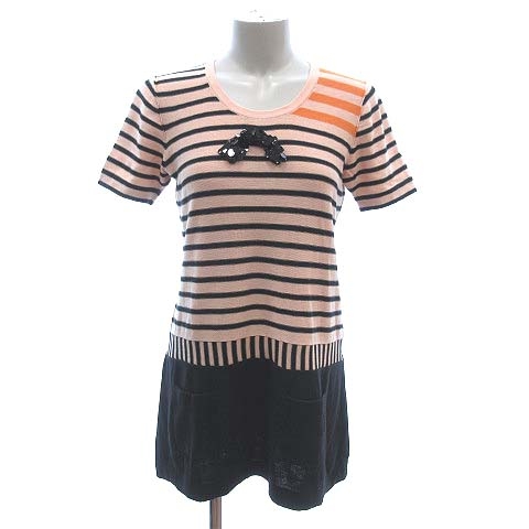ソニア ソニアリキエル Sonia Sonia Rykiel ワンピース ミニ 半袖 ニット 切替 ボーダー リボンブローチ付き 38 黒 ブラック コーラル Ct レディース 195 ベクトルパーク