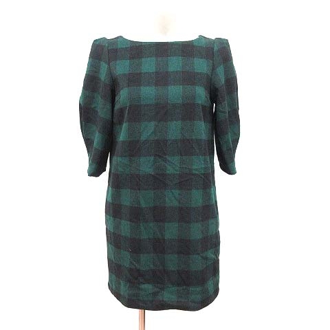 ラグナムーン Lagunamoon ワンピース ミニ 七分袖 起毛 チェック S 緑 グリーン 黒 ブラック Ct レディース 195 ベクトルパーク