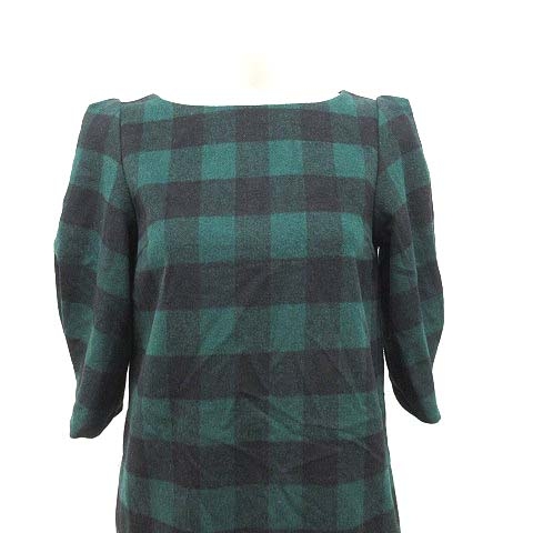 ラグナムーン Lagunamoon ワンピース ミニ 七分袖 起毛 チェック S 緑 グリーン 黒 ブラック Ct レディース 195 ベクトルパーク