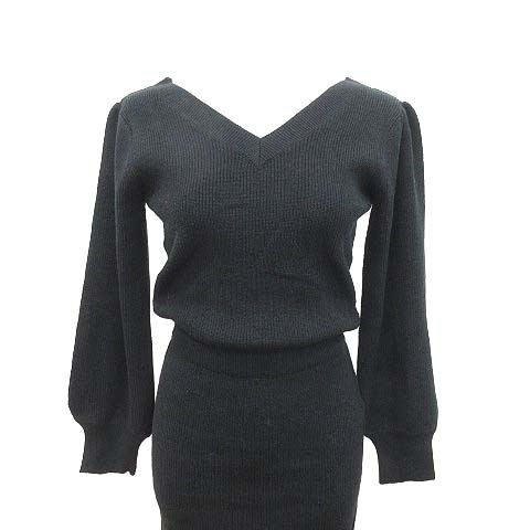 リリーブラウン Lily Brown ニットワンピース ロング リブ 長袖 Vネック F 黒 ブラック Ct レディース 195 ベクトルパーク