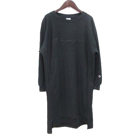 チャンピオン Champion ワンピース スウェット ロング 長袖 切替 リブ クルーネック ロゴ刺繍 M 黒 ブラック Ct レディース 195 ベクトルパーク