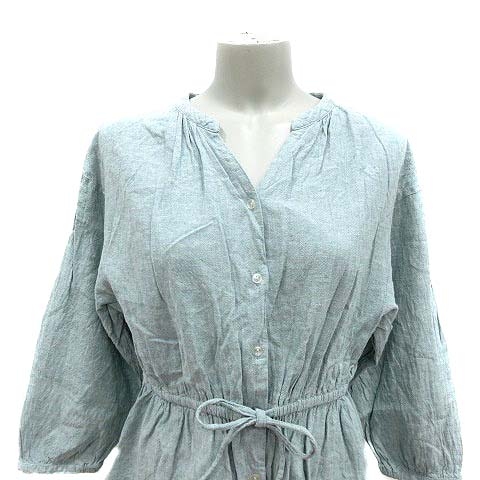 グローバルワーク Global Work Frenc Linen シャツワンピース チュニック ウエストマーク 麻 リネン 長袖 M 緑 ライトグリーン Yk レディース 195 ベクトルパーク