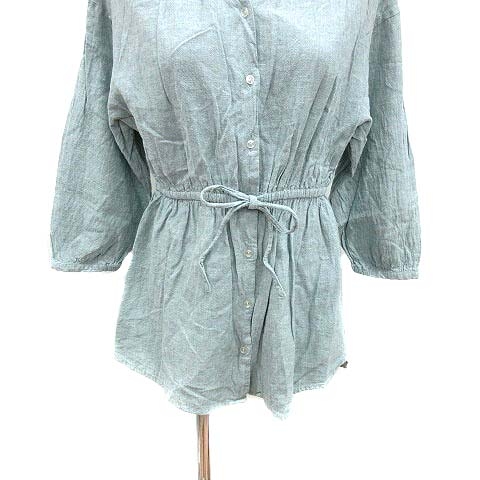 グローバルワーク Global Work Frenc Linen シャツワンピース チュニック ウエストマーク 麻 リネン 長袖 M 緑 ライトグリーン Yk レディース 195 ベクトルパーク