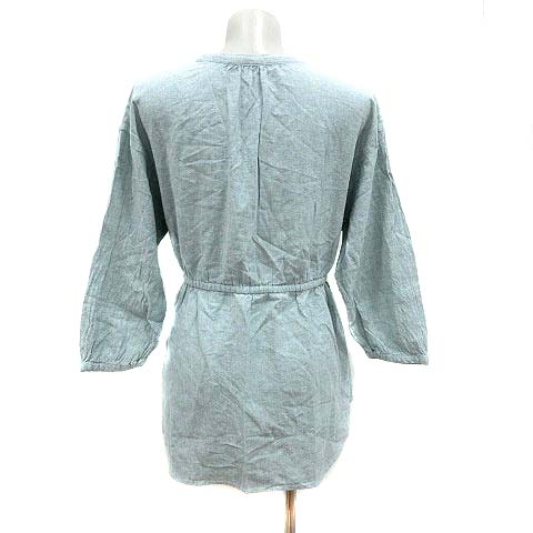 グローバルワーク Global Work Frenc Linen シャツワンピース チュニック ウエストマーク 麻 リネン 長袖 M 緑 ライトグリーン Yk レディース 195 ベクトルパーク