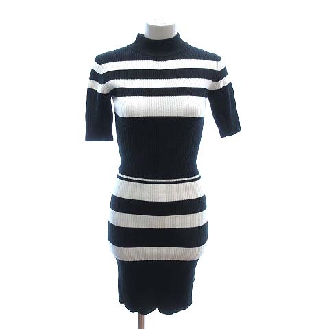 スナイデル Snidel ニットワンピース リブ 五分袖 ボーダー F 黒 ブラック 白 ホワイト Ct レディース 195 ベクトルパーク