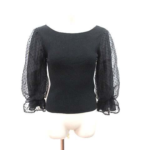 エディットコロン Edit Cologne リブニット カットソー ボートネック 長袖 フレア袖 切替 シフォン ドット F 黒 ブラック Ct レディース 195 ベクトルパーク