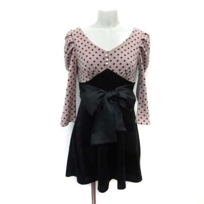 ピンキーガールズ Pinky Girls ミニワンピース ドッキング ベロア 七分袖 M ピンク 黒 ブラック Yi レディース 195 ベクトルパーク