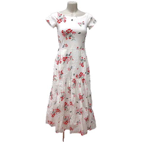 レベッカテイラー Rebecca Taylor フレアワンピース Tシャツ ロング 花柄 半袖 Xs 白 ホワイト 赤 レッド Yk レディース 195 ベクトルパーク