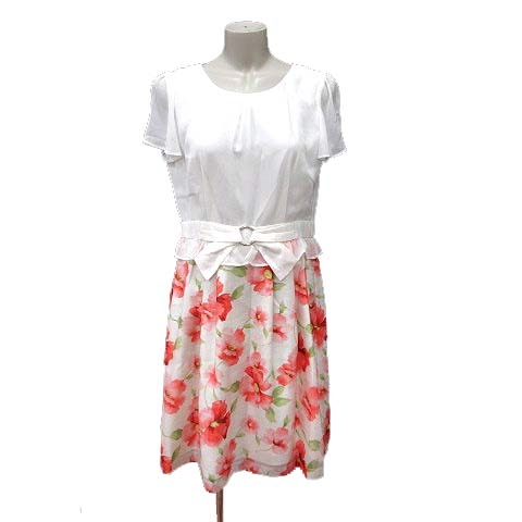 ルゥデルゥ Rew De Rew ワンピース ひざ丈 切替 花柄 M 白 ホワイト 赤 レッド Yk レディース 195 ベクトルパーク