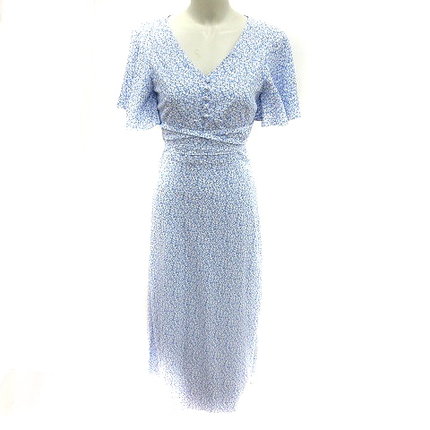 マーキュリーデュオ Mercuryduo ワンピース Aライン ロング 五分袖 総柄 ウエストマーク S 青 ブルー 白 ホワイト Rt レディース 195 ベクトルパーク