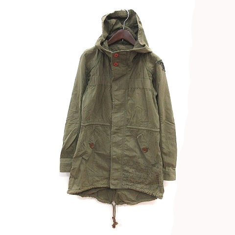 マウジー Moussy パンク Punk モッズコート フード ダメージ加工 ジップアップ プリント 2 カーキ 黒 ブラック Ms レディース 195 ベクトルパーク