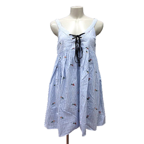 ザラ トラファルック Zara Trafaluc Collection キャミワンピース ストライプ 刺繍 S 水色 ライトブルー Mn レディース 195 ベクトルパーク