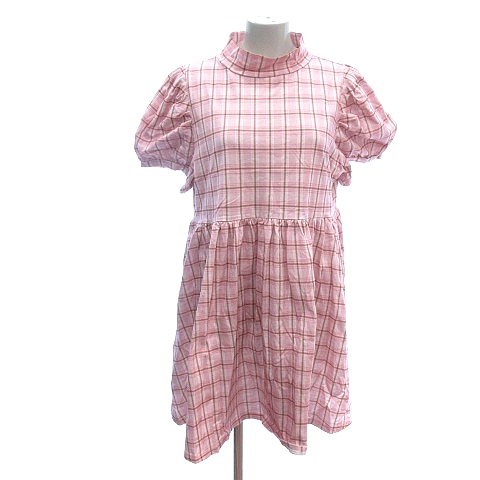 プニュズ Punyus フレアワンピース ミニ ハイネック チェック パフスリーブ 半袖 3 ピンク Au レディース 195 ベクトルパーク プニュズ Punyus フレアワンピース ミニ ハイネック チェック パフスリーブ 半袖 3 ピンク Au レディース 195 ベクトルパーク