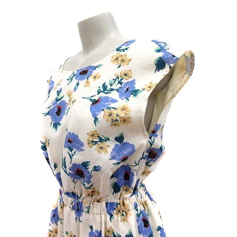 ジ エンポリアム The Emporium ワンピース フレア ひざ丈 花柄 フレンチスリーブ M 白 アイボリー 紫 パープル Yk レディース 195 ベクトルパーク