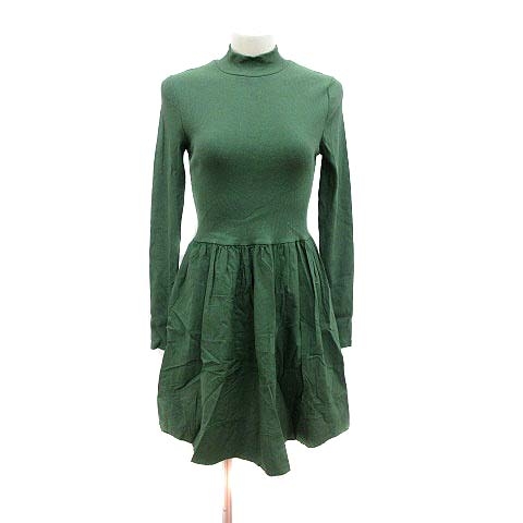 ザラ Zara ワンピース フレア ひざ丈 ハイネック 切替 長袖 M 緑 グリーン Yk レディース 195 ベクトルパーク