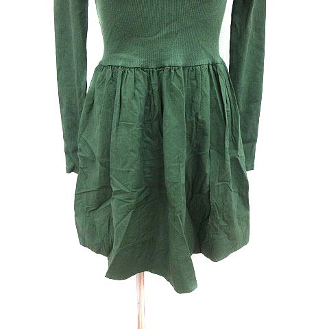 ザラ Zara ワンピース フレア ひざ丈 ハイネック 切替 長袖 M 緑 グリーン Yk レディース 195 ベクトルパーク