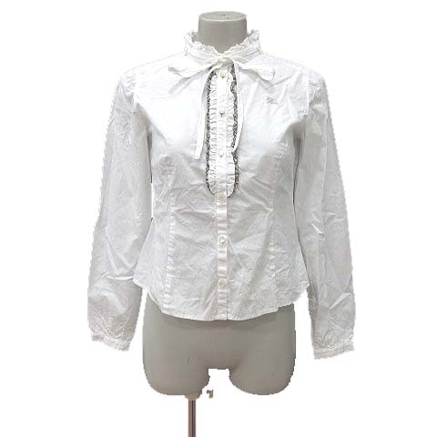 BURBERRY BLUE LABEL♪フリルリボンブラウス ノバチェック 紺