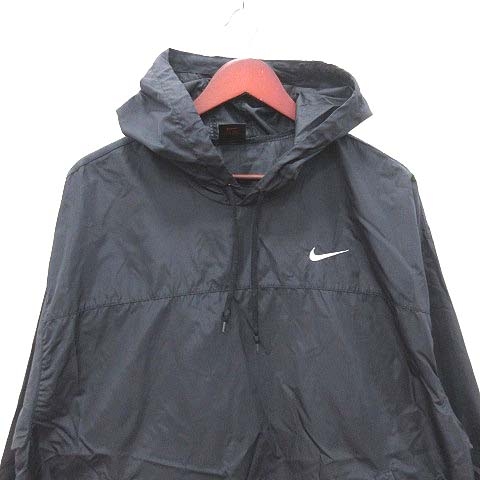 NIKE ナイキ ナイロンジャケットパーカー 黒 白 デカロゴ 刺繍 M