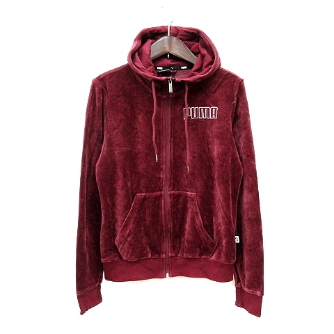 プーマ PUMA パーカー ジップアップ 刺繍 ベロア S 赤 ワイン