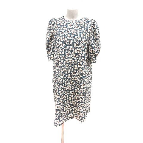 ザラ Zara ワンピース ひざ丈 五分袖 バルーン袖 花柄 S 青 ブルー ベージュ Ct レディース 195 ベクトルパーク