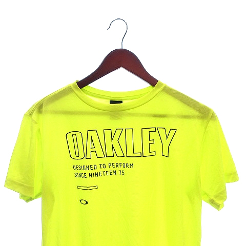 オークリー OAKLEY カットソー Tシャツ クルーネック メッシュ プリント 半袖 M 黄緑 ライトグリーン /AU メンズ