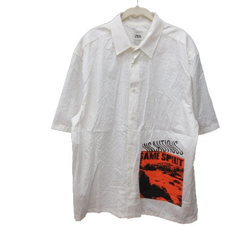 ザラ Zara シャツ プリント オーバーサイズ 長袖 L 白 ホワイト 黒 ブラック オレンジ Ms メンズ 195 ベクトルパーク