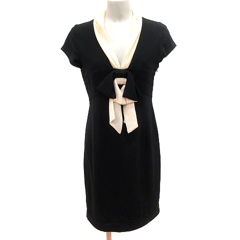 デュラスアンビエント Duras Ambient ワンピース ひざ丈 切替 リボン フレンチスリーブ 2 黒 ブラック Au レディース 195 ベクトルパーク