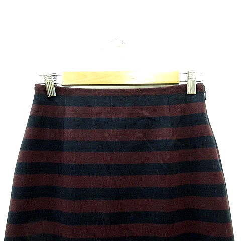 インディヴィ INDIVI タイトスカート ひざ丈 ボーダー 38 黒 ブラック  