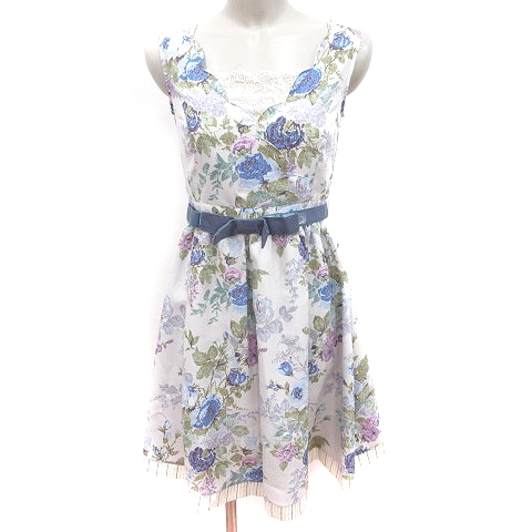レストローズ L Est Rose ワンピース Aライン ひざ丈 ノースリーブ 花柄 ウエストマーク M ライトブルー Rt レディース 195 ベクトルパーク