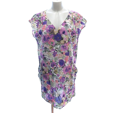 ラ トータリテ La Totalite シャツワンピース ミニ Vネック 花柄 フレンチスリーブ 紫 パープル Au レディース 195 ベクトルパーク