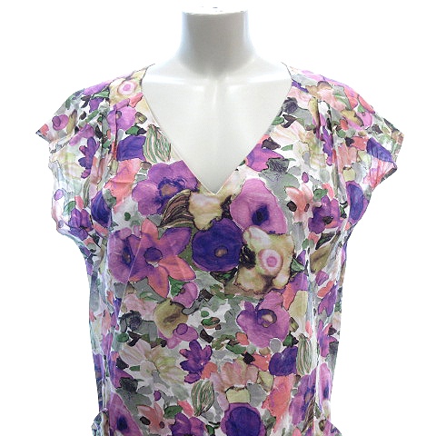 ラ トータリテ La Totalite シャツワンピース ミニ Vネック 花柄 フレンチスリーブ 紫 パープル Au レディース 195 ベクトルパーク