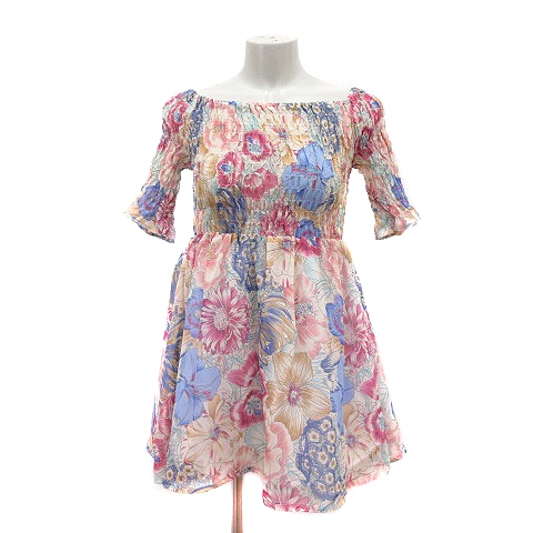 ダズリン Dazzlin ワンピース ミニ 花柄 五分袖 オフショルダー S ライトベージュ Mn レディース 195 ベクトルパーク