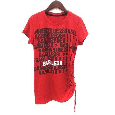 バジーレ BASILE 28 Tシャツ カットソー 半袖 クルーネック シャーリング ロゴプリント 42 赤 レッド /CT レディース
