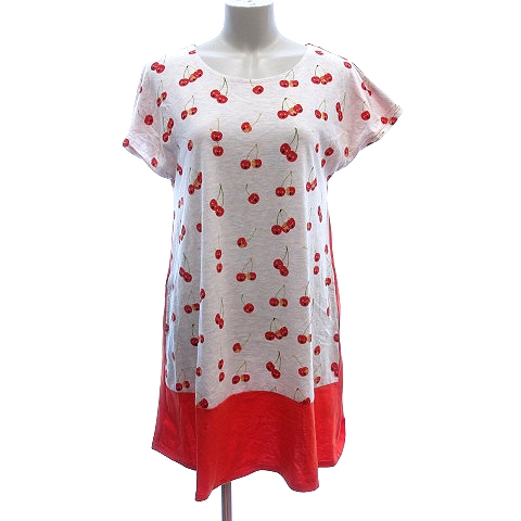 グラニフ Graniph Tシャツワンピース ミニ 切替 総柄 プリント フレンチスリーブ F オレンジ Au レディース 195 ベクトルパーク