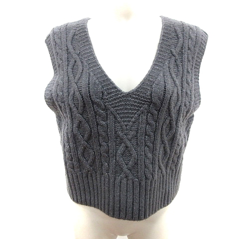 ザラ Zara ニットベスト プルオーバー Vネック ケーブル S チャコールグレー Au レディース 195 ベクトルパーク
