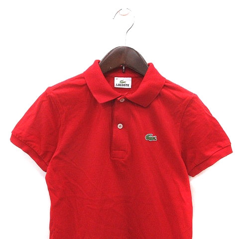 ラコステ LACOSTE ポロシャツ ワンポイント 半袖 40 赤 レッド 緑 