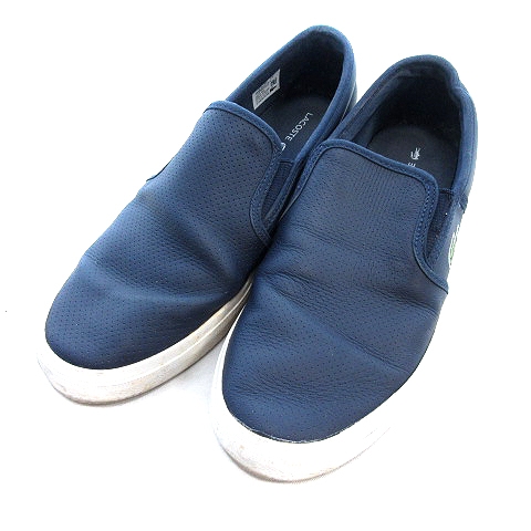 ラコステ LACOSTE スニーカー スリッポン レザー ワッペン 7.5 紺 