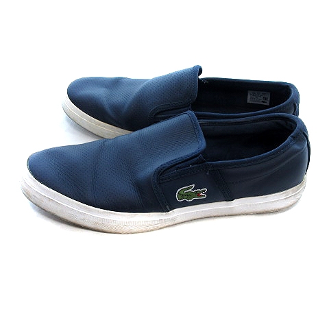 ラコステ LACOSTE スニーカー スリッポン レザー ワッペン 7.5 紺 