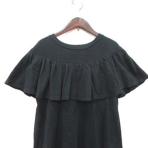 カオン Kaon カットソー フレンチスリーブ フリル クルーネック F 黒  