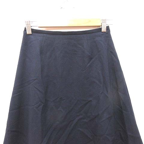 エムプルミエ M-Premier フレアスカート ひざ丈 ウール 34 紺 ネイビー  