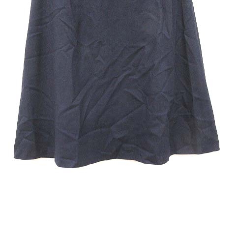 エムプルミエ M-Premier フレアスカート ひざ丈 ウール 34 紺 ネイビー  