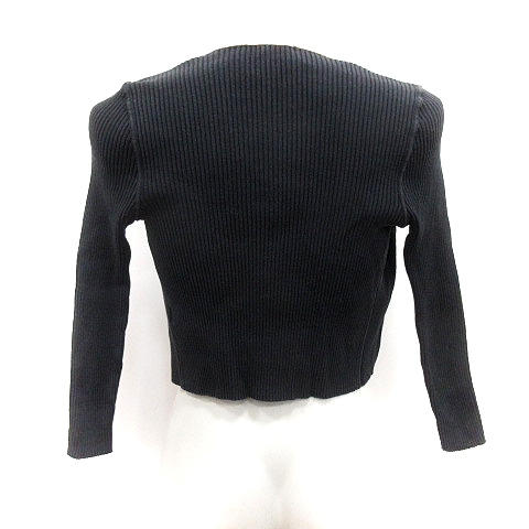 ポールカ PAULE KA ニットカーディガン リブ バイカラー 七分袖 M 黒