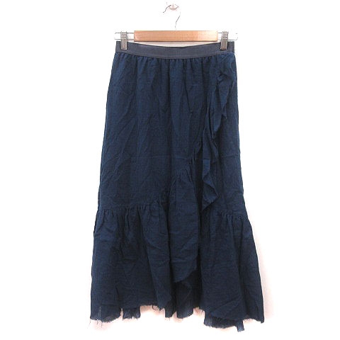 ノーブル NOBLE フレアスカート ロング ウール フリル 紺 ネイビー /MS  