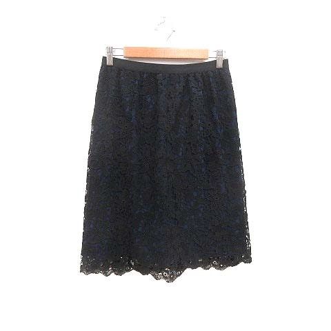 アナイ ANAYI 台形スカート ひざ丈 総レース 38 黒 ブラック 紺  
