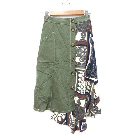 ムルーア MURUA フレアスカート 切替 スカーフ柄 イレギュラーヘム F  