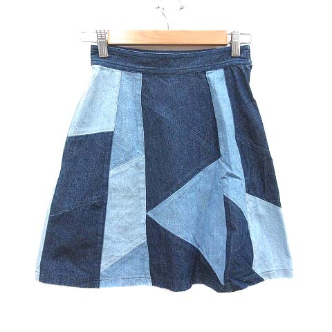 レイビームス Ray Beams 台形スカート ミニ デニム 切替 0 青 ブルー  