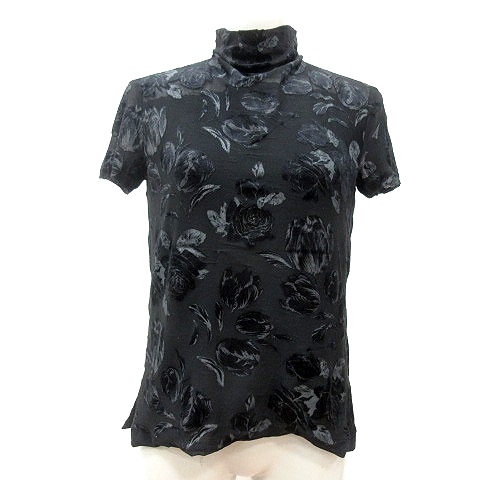 バジーレ BASILE 28 ブラウス ハイネック 花柄 半袖 40 黒 ブラック 