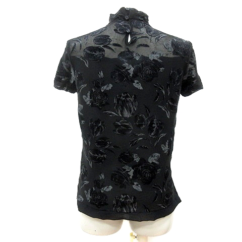 バジーレ BASILE 28 ブラウス ハイネック 花柄 半袖 40 黒 ブラック 